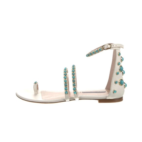 Stuart Weitzman White and Gold Sandals with Ankle Straps - Picture 2 of 5